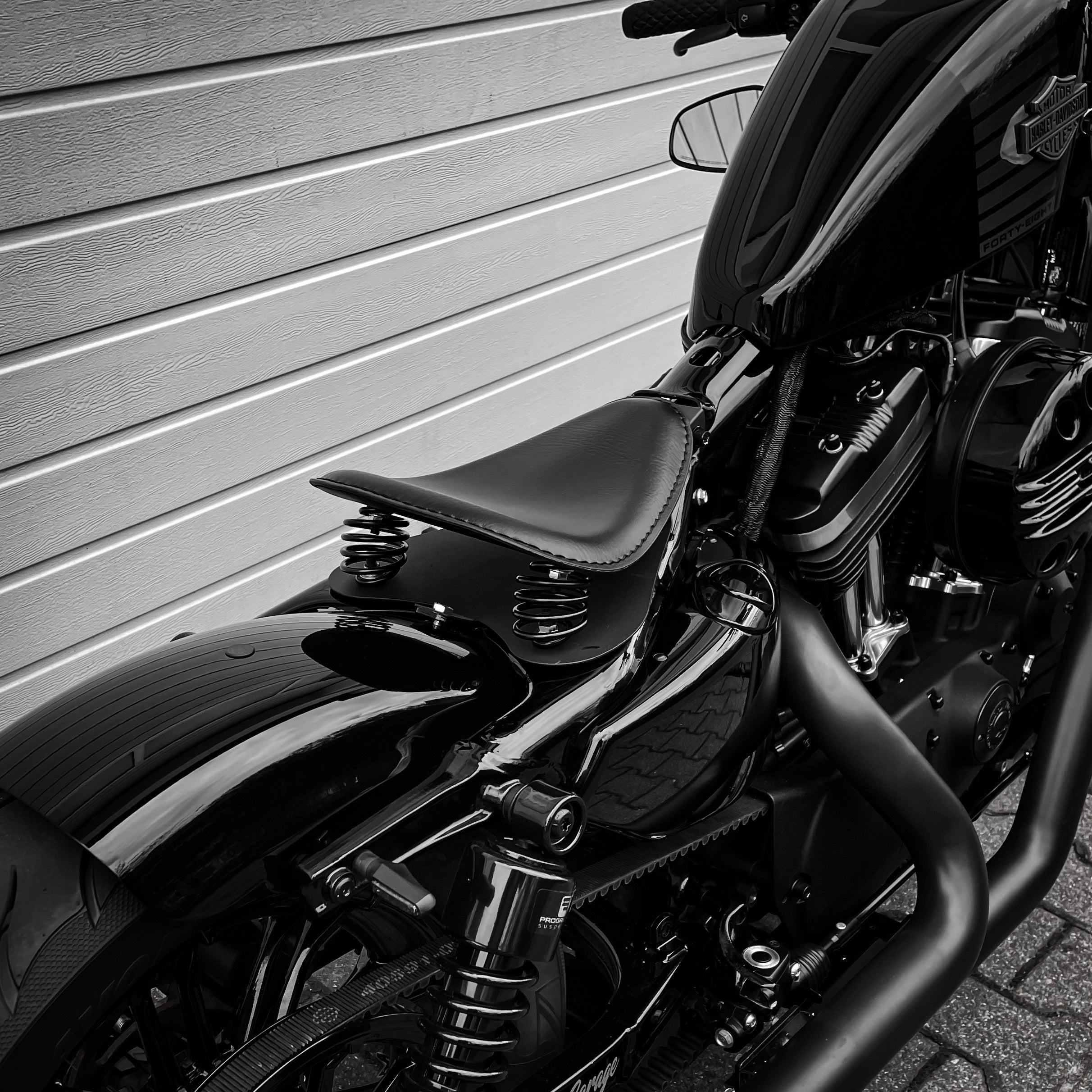 Front Solo Seat + Rear Passenger Pad For Harley Sportster Bobber – Black/Brown